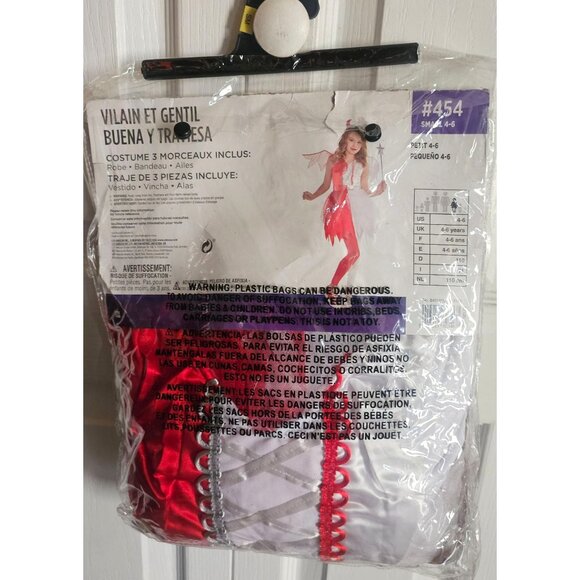 Girls Devil Angel Costume Good Bad Naughty Nice Halloween Dress Tutu Wings 4-6 - Picture 3 of 5